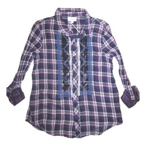 Sweet by MISS ME NWT Purple Plaid Shirt Juniors M Button Down Long Sleeve NEW